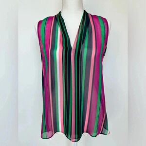 Anne Klein Women's Sleeveless Sheer Stripe Blouse Size 4